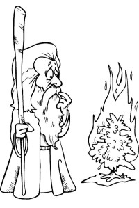 Cartoon-of-Moses-Meet-God-in-Form-of-Burning-Bush-Coloring-Page